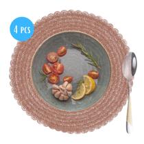 Jogo Americano 4 Lugares Redondo Sousplat Mesa Posta Cozinha Jantar 38cm Fibra