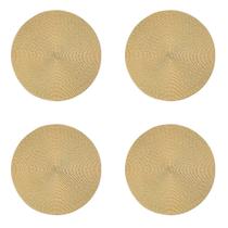 Jogo Americano 4 Peças Dourado Redondo 38cm Mesa Posta Decoracao Cozinha Trama Poliester