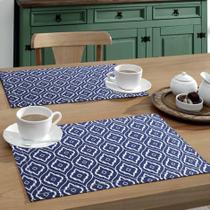 Jogo Americano 4 Peças Em Jacquard Estampado Geométrico Azul - Menedecor