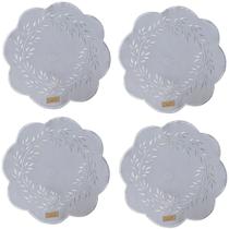 Jogo Americano 4 unid - Branco Bordado Rami - 45 cm Redondo