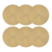 Jogo Americano 6 Peças Dourado Redondo 38cm Mesa Posta Decoracao Cozinha Trama Poliester