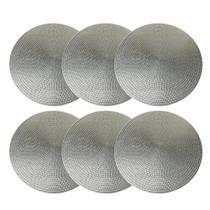 Jogo Americano 6 Peças Prata Redondo 38cm Mesa Posta Decoracao Cozinha Trama Poliester