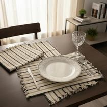 Jogo Americano 7 Peças De Tear. 6 Band Branco Com Listras