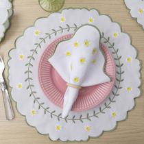 Jogo Americano Bordado 12 Peças Margarida - 100% Poliéster