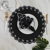 Jogo Americano Bordado 12 Peças Stillus - Preto - 100% Poliéster