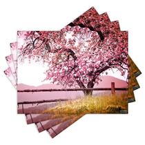 Jogo Americano com 4 peças - Árvore - Flores - Paisagem - Natureza - 1229Jo