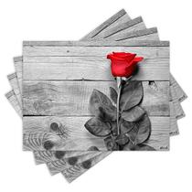 Jogo Americano com 4 peças - Flor - Rosa Vermelha - 1566Jo