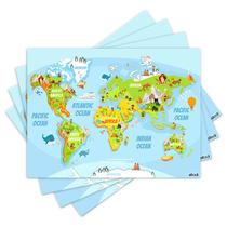 Jogo Americano com 4 peças - Mapa Mundi - Infantil - 2097Jo