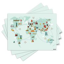 Jogo Americano com 4 peças - Mapa Mundi - Mundo - 1462Jo