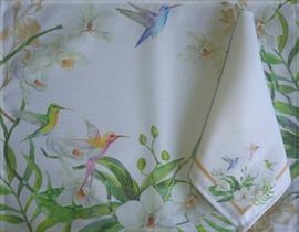 Jogo Americano com Guardanapos 8 Peças Tecido Orquídeas Beija Flor Jogo Americano com Guardanapos 8 Peças Tecido Orquídeas Beija Flor