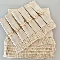Jogo Americano Cru Com Guardanapo De Algodão Cru 6 Lugares Com Franjas Em Tear