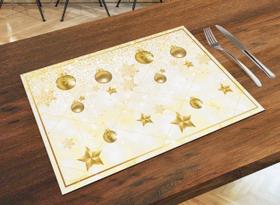 Jogo Americano de Tecido Dupla Face Natal e Ano Novo Decoração Dourada Brilho- 4 Peças