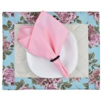 Jogo Americano Dupla Face Com Guardanapo De Boca Azul Floral Tiffany