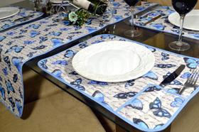 Jogo Americano e Caminho Matelado com 5 peças - Borboletas Azul