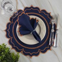 Jogo Americano Itália Bordado 12 Peças - Azul Marinho Jogo Americano Itália Bordado 12 Peças - Azul Marinho