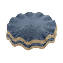 Jogo Americano Lugar Mesa Posta Babado 6 Dourada & 6 Azul