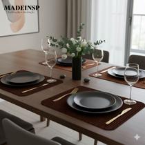 Jogo Americano Marrom Trançado Conjunto Jantar Mesa 4 Peças