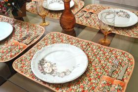 Jogo Americano Matelado com 4 Peças - Floral Laranja