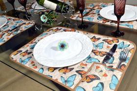 Jogo Americano Matelado com 6 Peças - Borboletas Azul e Laranja