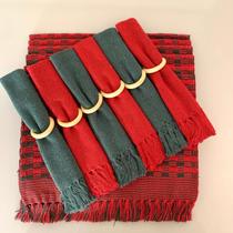 Jogo Americano Natalino Com Guardanapo De Algodão 6 Lugares Com Franjas Em Tear