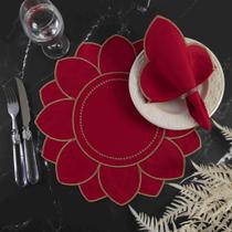 Jogo Americano Natalino Vermelho Dourado 8 Peças Coleção Ceia de Natal Luxo 4 Lugares Jogo Americano Natalino Vermelho Dourado 8 Peças Coleção Ceia de Natal Luxo 4 Lugares