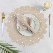 Jogo Americano Poá 12 Peças - Avelã Bordado Branco