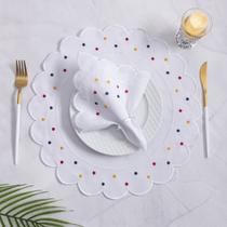 Jogo Americano Poá 12 Peças - Branco Bordado Colorido