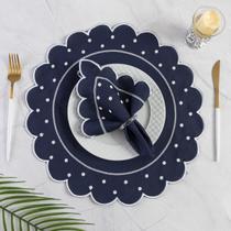 Jogo Americano Poá 12 Peças - Marinho Bordado Branco