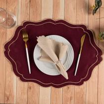 Jogo Americano Realeza Bordado 12 Peças em Poliéster para Mesa de Jantar Bordô Clara Luz Decora Jogo Americano Realeza Bordado 12 Peças em Poliéster para Mesa de Jantar Bordô Clara Luz Decora