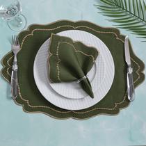 Jogo Americano Realeza Bordado Dourado 12 Pçs - Verde Musgo