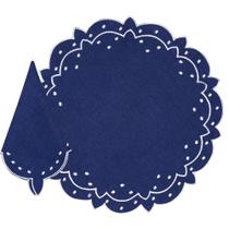 Jogo Americano Redondo Com Guardanapo Azul Marinho 45x45cm.