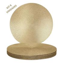 Jogo Americano Redondo Sousplat Cozinha Jantar Kit Dourado Lisa