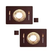 Jogo americano retangular 50 pçs couro + suporte para copo