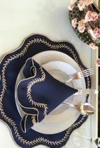 Jogo Americano Sousplat Bordado 6 Lugares Completo - Azul Marinho