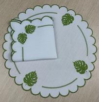 Jogo Americano Sousplats Mesa Posta Bordado Guardanapo 12 Pç Costela de Adão Jogo Americano Sousplats Mesa Posta Bordado Guardanapo 12 Pç Costela de Adão