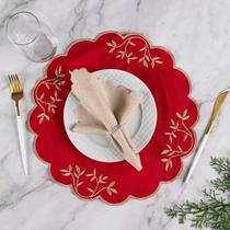 Jogo Americano Toquio 12 Peças 100% Poliéster Bordado para Mesa Elegante Vermelho Clara Luz Decora Jogo Americano Toquio 12 Peças 100% Poliéster Bordado para Mesa Elegante Vermelho Clara Luz Decora