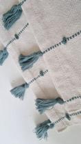 Jogo americano verde água com pompom kit 2 lugares de tear Jogo americano verde água com pompom kit 2 lugares de tear