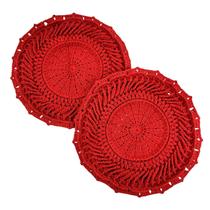 Jogo Americano Vermelho Crochê 33Cm Natal Kit 2Pc