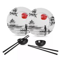 Jogo Aparelho de Jantar Sushi Kit 6 Peças Cerâmica Comida Japonesa 2 Pessoas