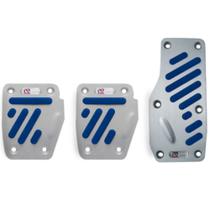 Jogo Aplique Alumínio Anodizado para Pedaleiras Esportiva Acelerador Freio Embreagem Borracha Azul