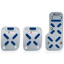 Jogo Aplique Alumínio Anodizado Pedaleiras Esportiva Acelerador Freio Embreagem Borracha Azul em X