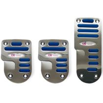 Jogo Aplique Alumínio Cromado para Pedaleiras Esportiva Acelerador Freio Embreagem Borracha Azul