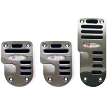 Jogo Aplique Alumínio Cromado para Pedaleiras Esportiva Acelerador Freio Embreagem Borracha Preta