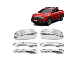 Jogo Aplique de Maçaneta + Par Aplique Retrovisor Toro 2016 a 2024 Kit Cromado