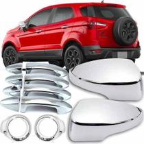 Jogo Aplique de Maçaneta Par Retrovisor Par Farol Auxiliar Ecosport 2013 2014 2015 2016 Kit Cromado