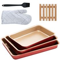 Jogo Assadeira 03 Pçs + Descanso De Panela + Luva + Pincel Jogo Assadeira 03 Pçs + Descanso De Panela + Luva + Pincel