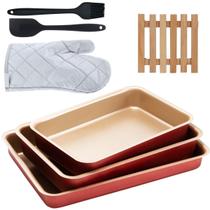 Jogo Assadeira 03 Pçs + Descanso De Panela + Luva + Pincel