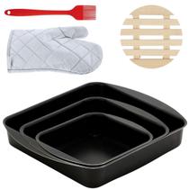 Jogo Assadeira 3 Pçs + Luva + Descanso Panela + Luva +Pincel
