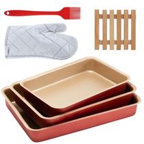 Jogo Assadeira Alta 03 Pçs + Luva + Pincel + Descanso Panela