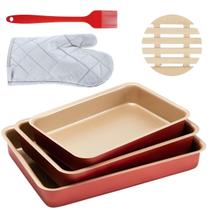 Jogo Assadeira Alta 03 Pçs + Luva + Pincel +Descanso Panela